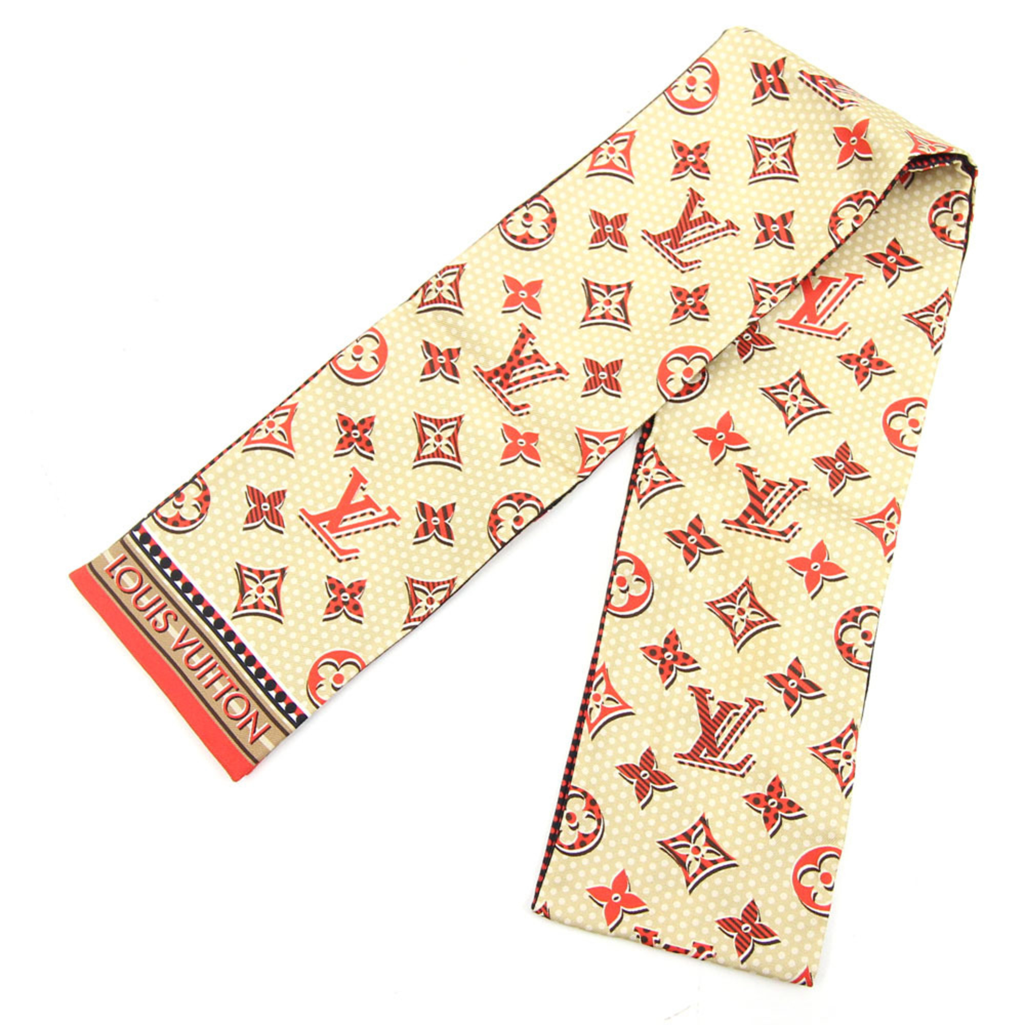 Louis Vuitton Scarf Bando Monodots M70848 Beige Red 100% Silk Women's Ribbon